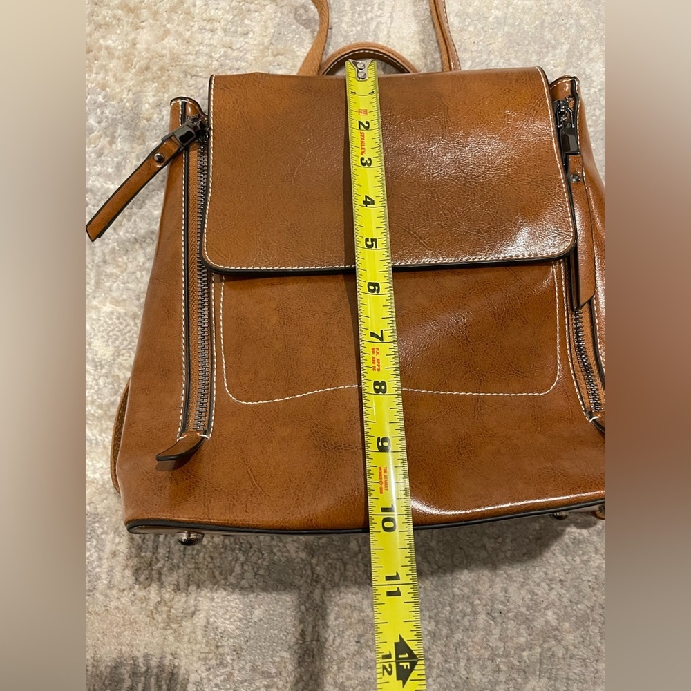 Top Grain Leather Womens Backpack Retro Style Rucksack Shoulder Bag Carmel Brown - Picture 10 of 12